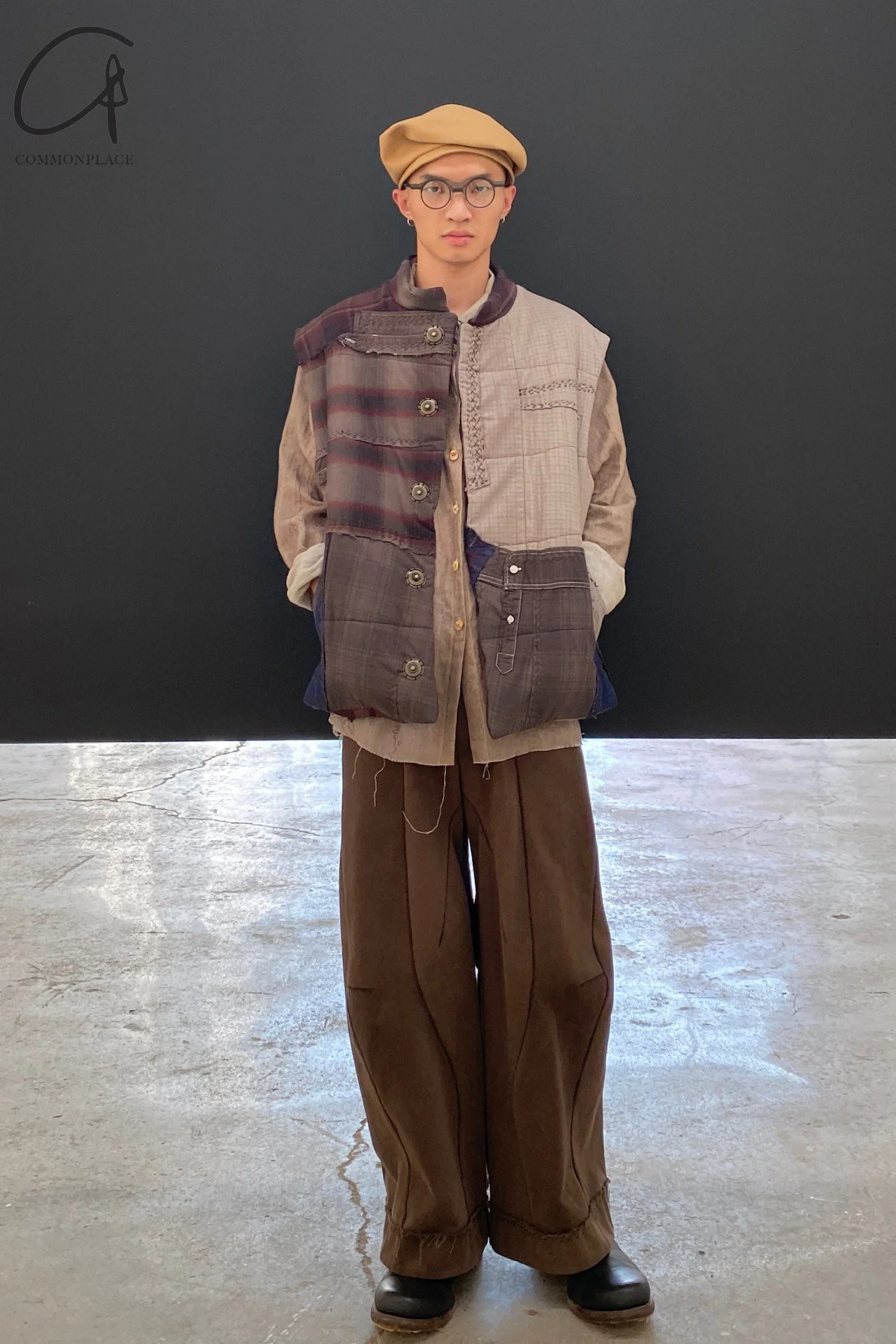 pengtai cotton and wool blended double pleated wide cotton twill pants M022 - Image 52