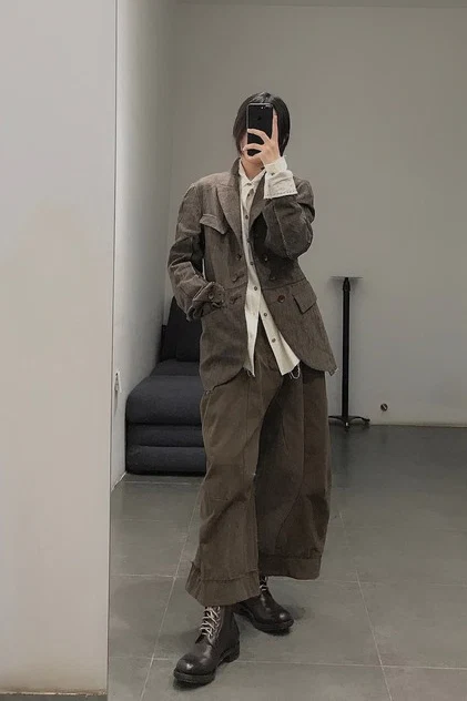 pengtai cotton and wool blended double pleated wide cotton twill pants M022 - Image 55