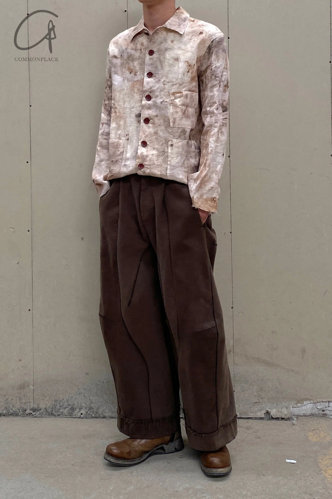 pengtai cotton and wool blended double pleated wide cotton twill pants M022 - Image 6