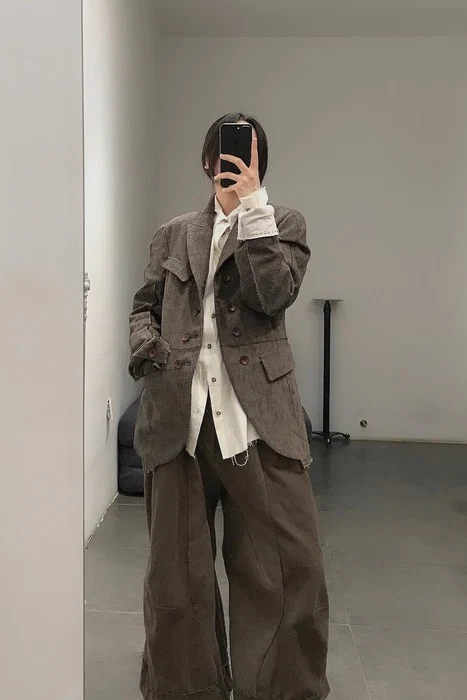 pengtai cotton and wool blended double pleated wide cotton twill pants M022 - Image 61