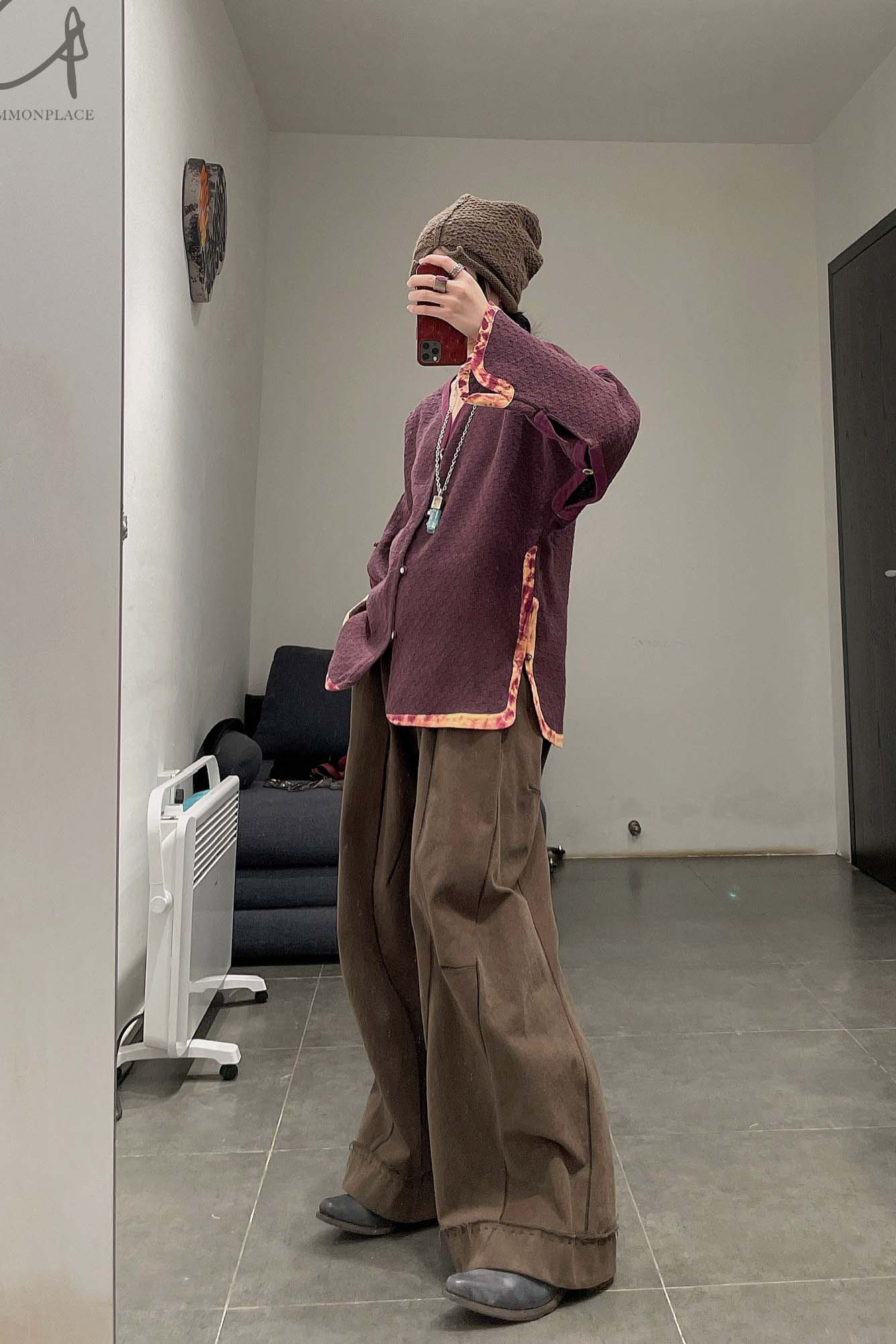 pengtai cotton and wool blended double pleated wide cotton twill pants M022 - Image 65