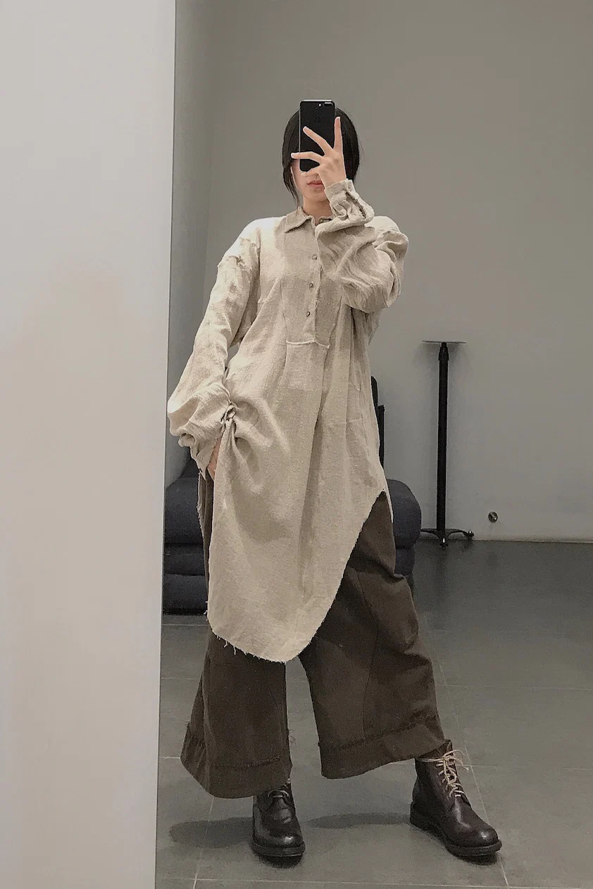 pengtai cotton and wool blended double pleated wide cotton twill pants M022 - Image 66