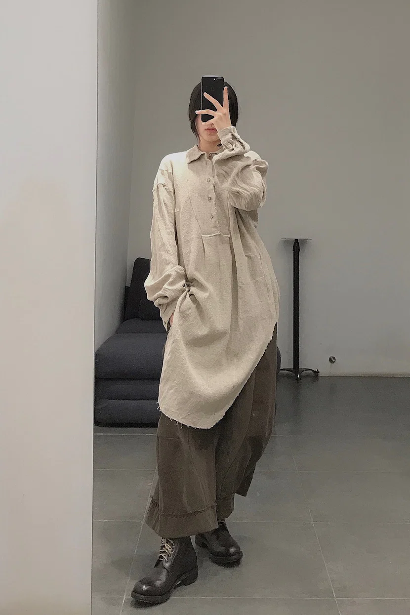 pengtai cotton and wool blended double pleated wide cotton twill pants M022 - Image 68