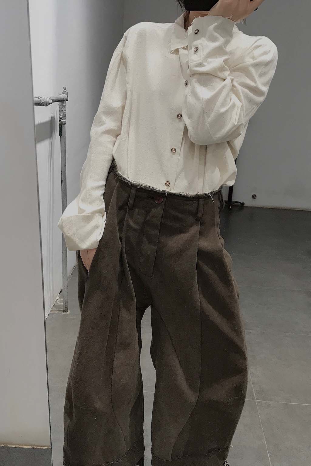 pengtai cotton and wool blended double pleated wide cotton twill pants M022 - Image 71