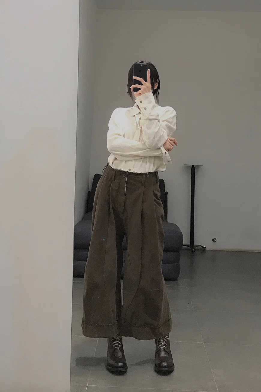 pengtai cotton and wool blended double pleated wide cotton twill pants M022 - Image 75
