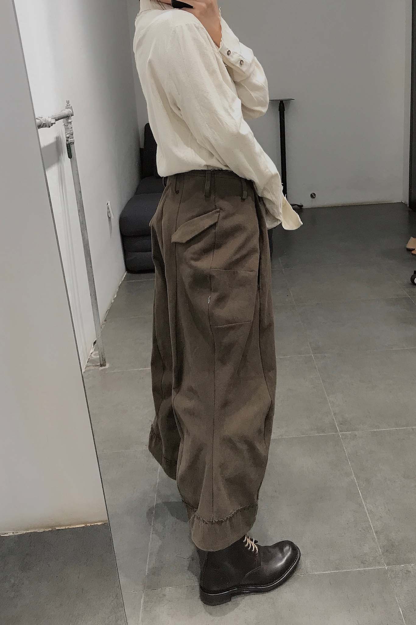 pengtai cotton and wool blended double pleated wide cotton twill pants M022 - Image 77