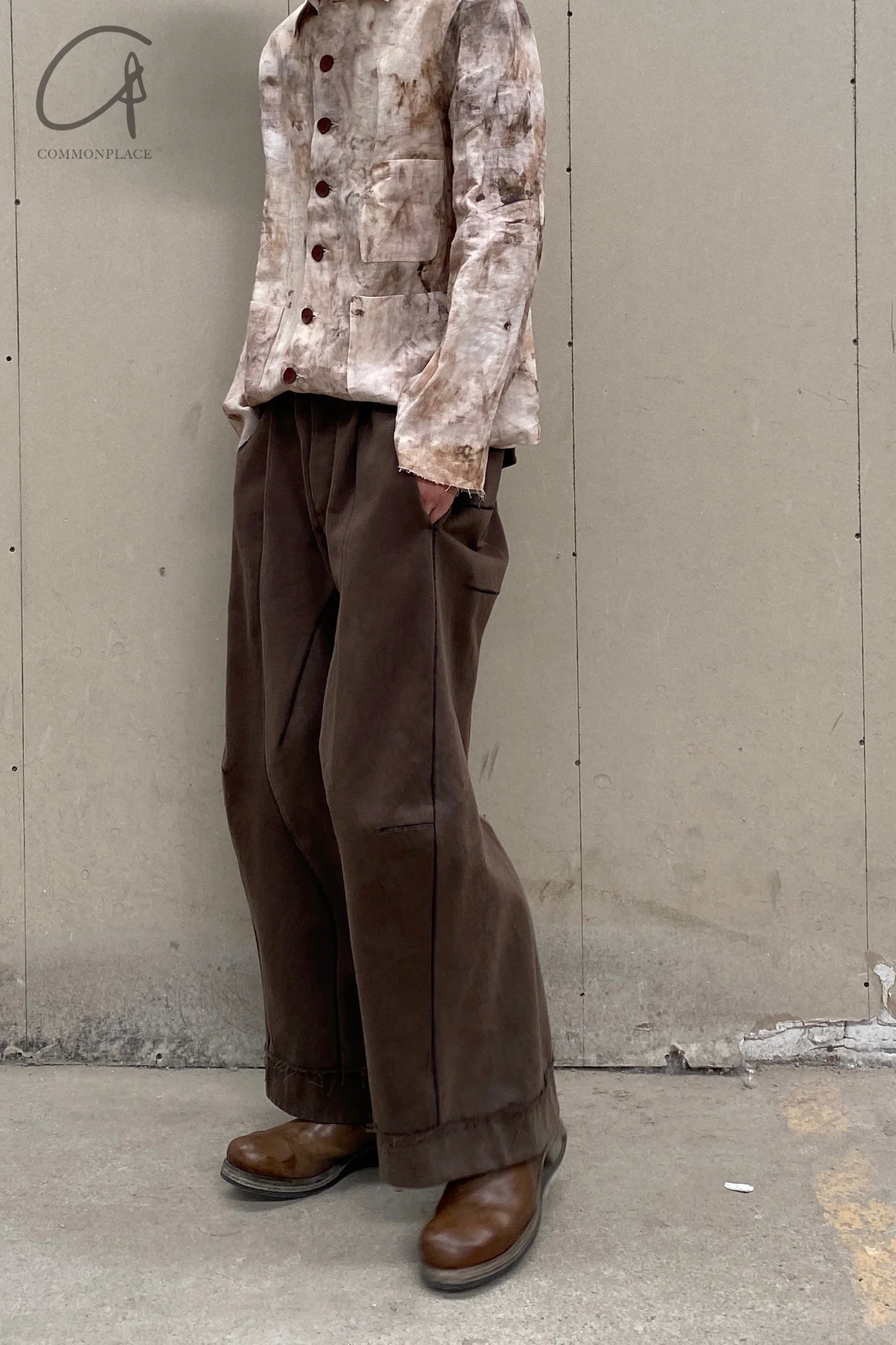 pengtai cotton and wool blended double pleated wide cotton twill pants M022 - Image 8