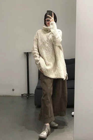 pengtai cotton and wool blended double pleated wide cotton twill pants M022 - Image 80