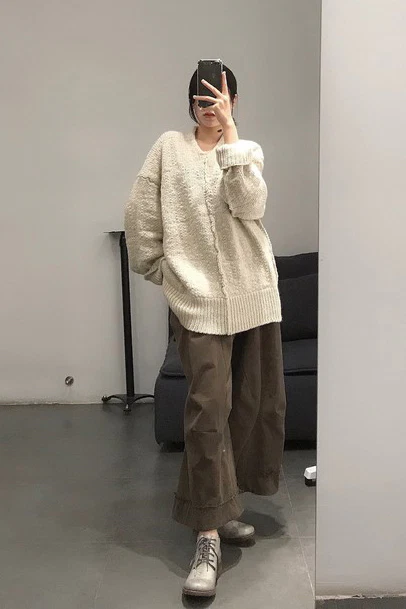pengtai cotton and wool blended double pleated wide cotton twill pants M022 - Image 81