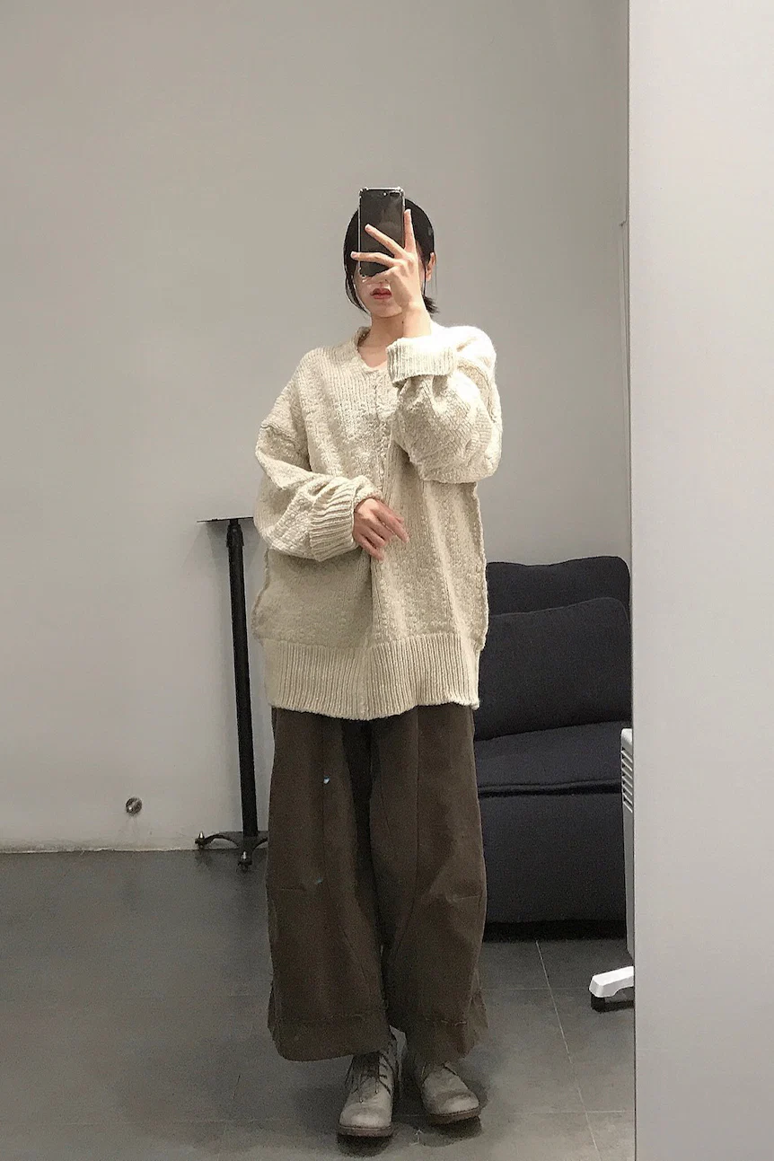 pengtai cotton and wool blended double pleated wide cotton twill pants M022 - Image 82