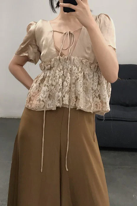 pengtai hand dyed deep V-neck tie top S20037 - Image 3
