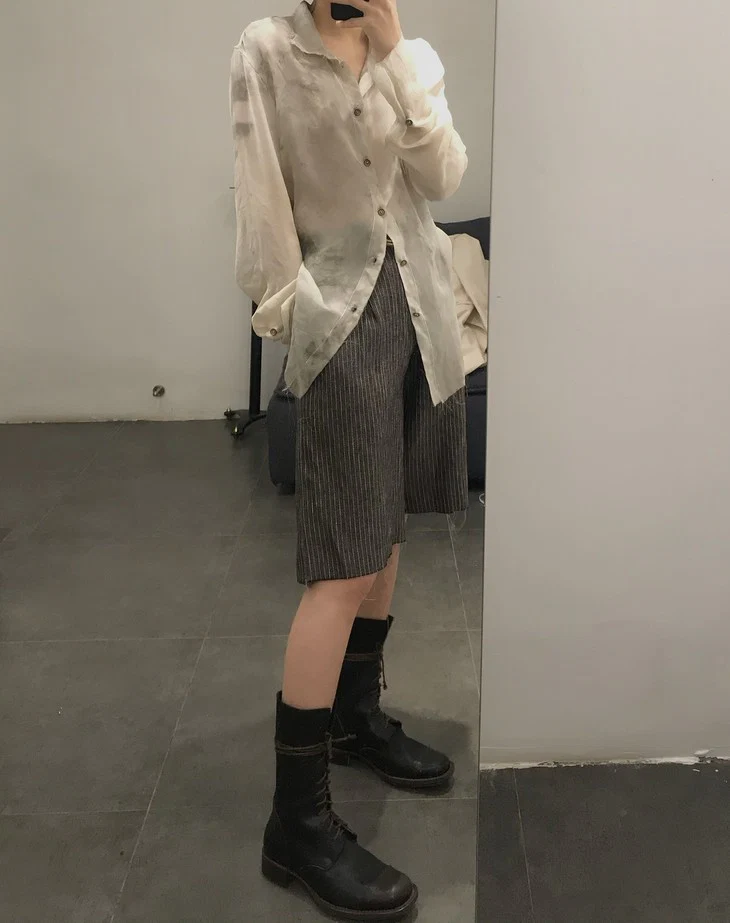 pengtai hand-stitched pinstripe shorts S20300 - Image 11