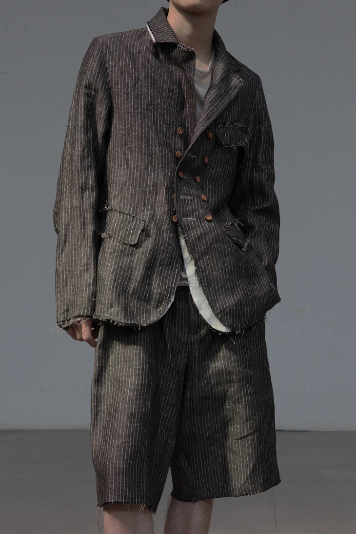 pengtai hand-stitched pinstripe shorts S20300 - Image 2