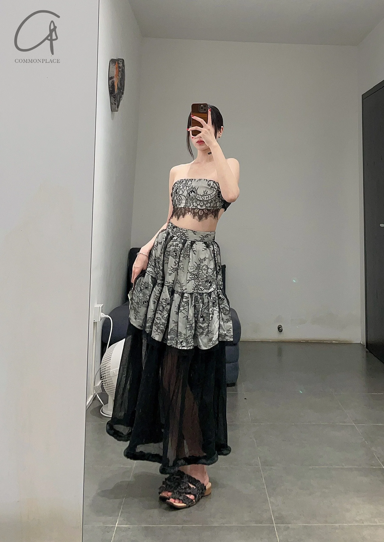 pengtai Lace Layered Rolled Midi Skirt PTW23B01-3 - Image 13