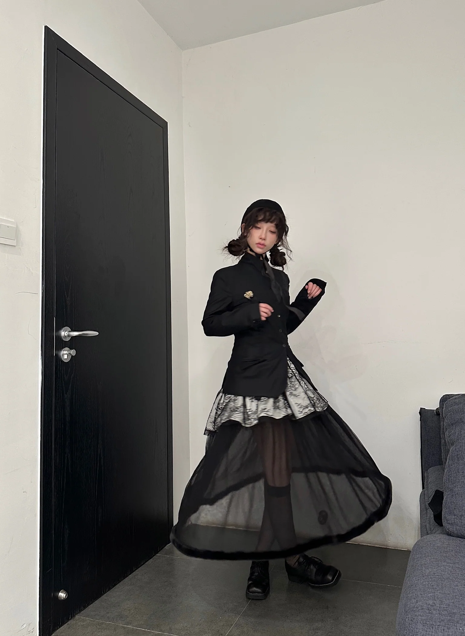 pengtai Lace Layered Rolled Midi Skirt PTW23B01-3 - Image 15