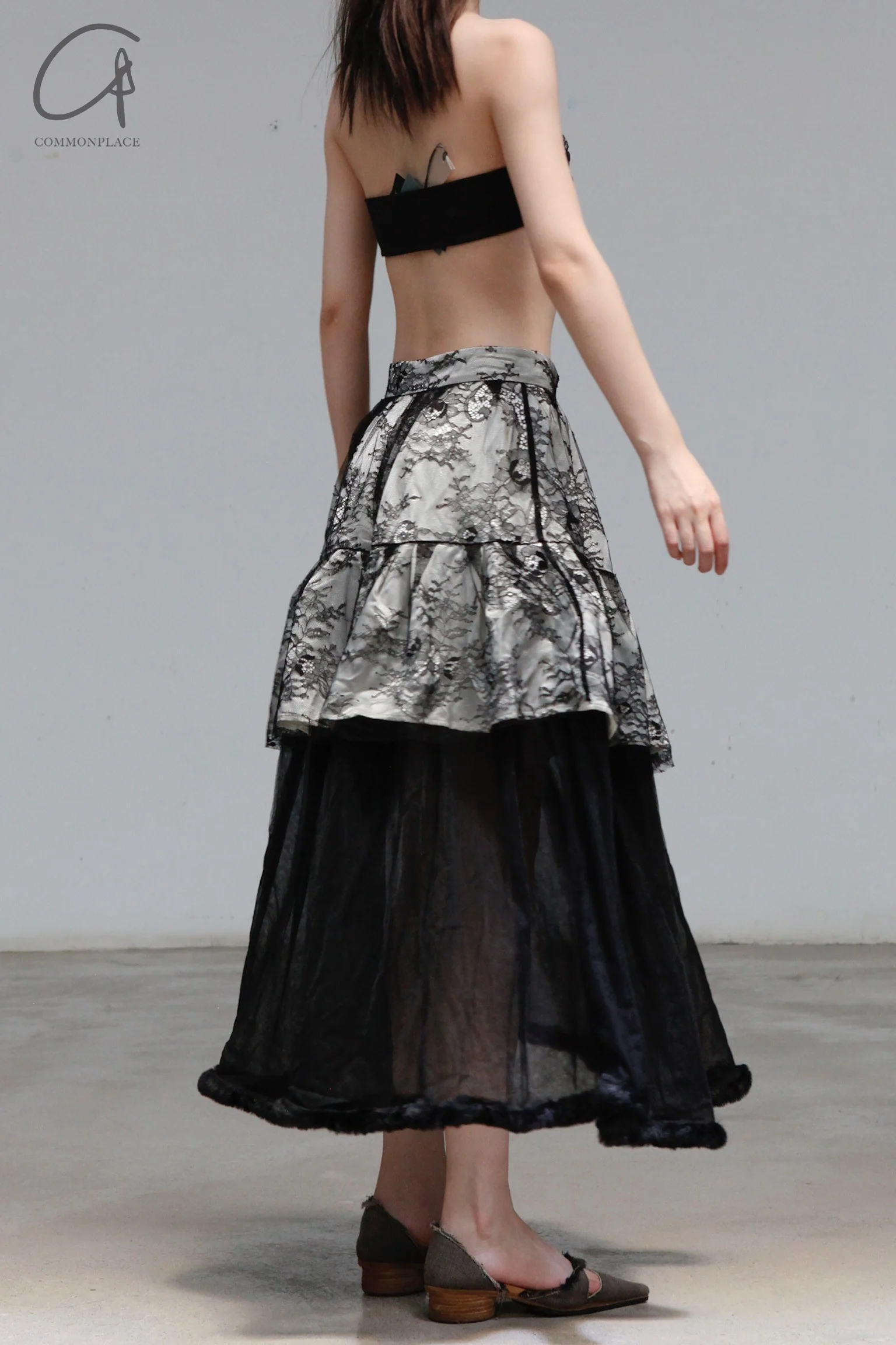 pengtai Lace Layered Rolled Midi Skirt PTW23B01-3 - Image 4