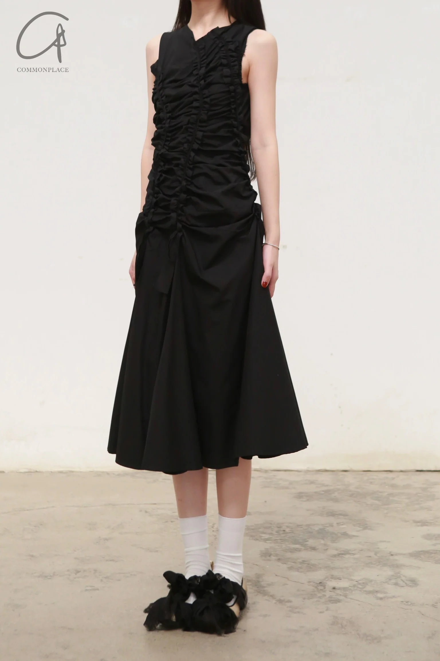 Renaissance Renaissance 24 Fall/Winter Fitted Tulle Top Dress RNS-KYRA POPLIN-HEI Black KYRA POPLIN - Image 4