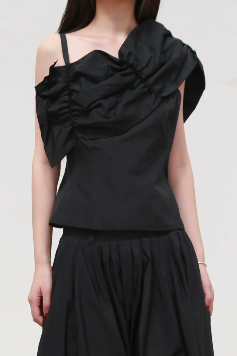 Renaissance Renaissance asymmetric draped corset RNS-THEA BUSTIER-BLACK THEA BUSTIER