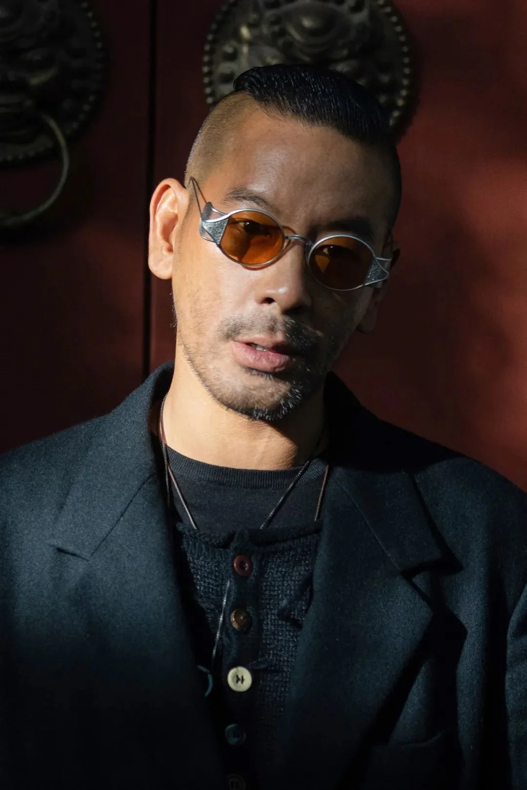 RIGARDS*UMA WANG joint work block frame sunglasses RG00UW10 retro pewter frame carmine red film - Image 6