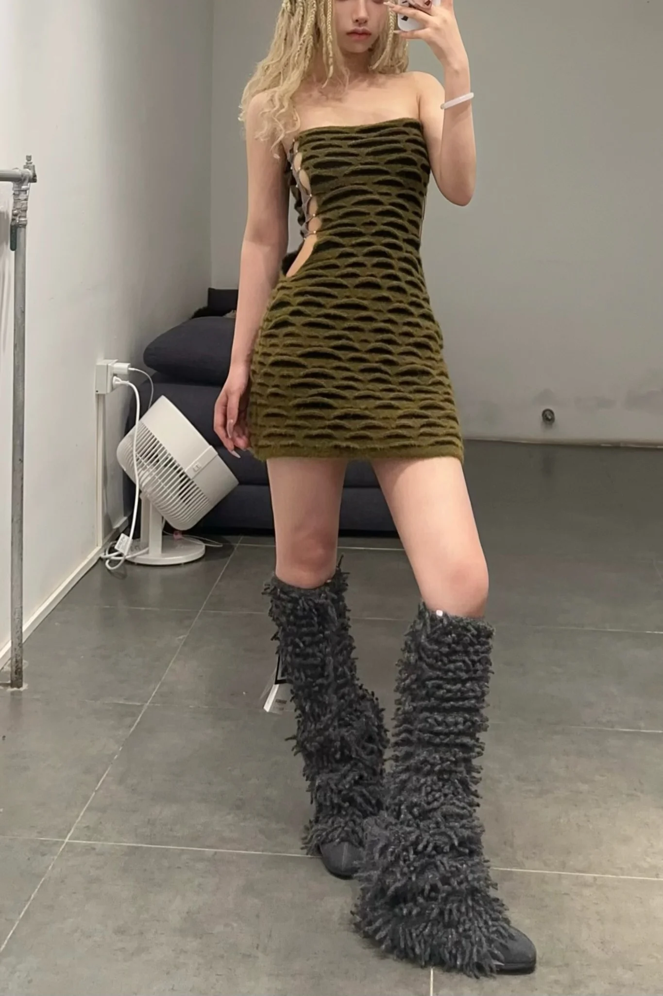 Rui Zhou Animal Print Tube Top Dress RUI-RAW23KN03-KQLHH Khaki Green & Black + Gray Brown - Image 6