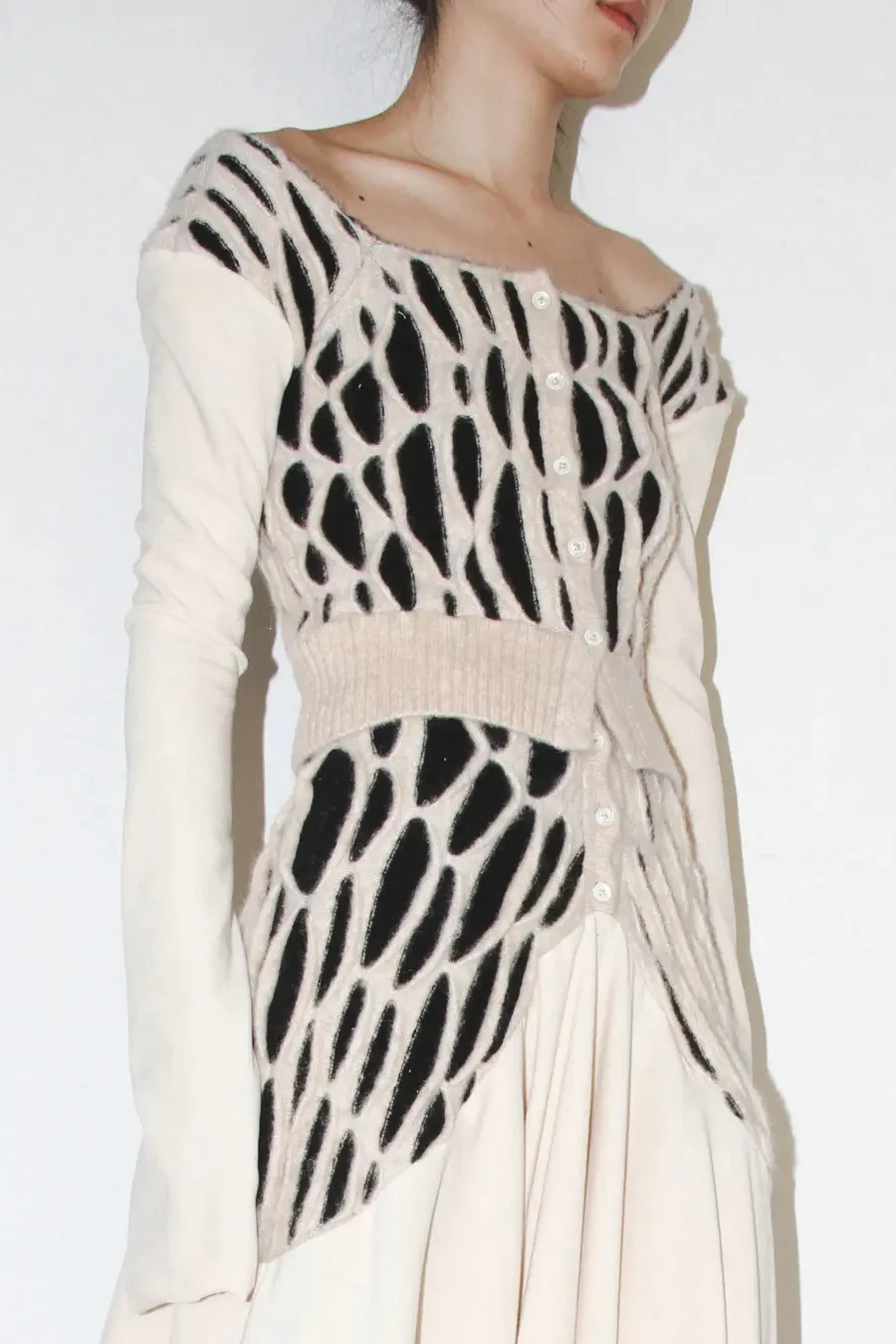 RUI animal print patchwork cardigan RAW23KN12 off-white & black - Image 3