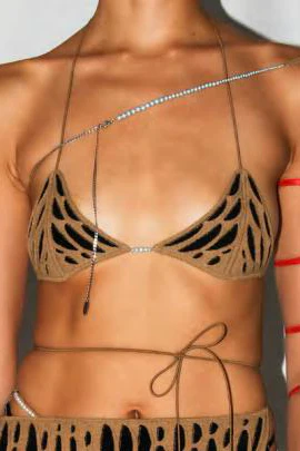Rui Zhou 24 Spring/Summer Animal Pattern Triangle Cup Bra RUI-RSS24KN01-KFH Coffee&Onyx Coffee&Black - Image 3