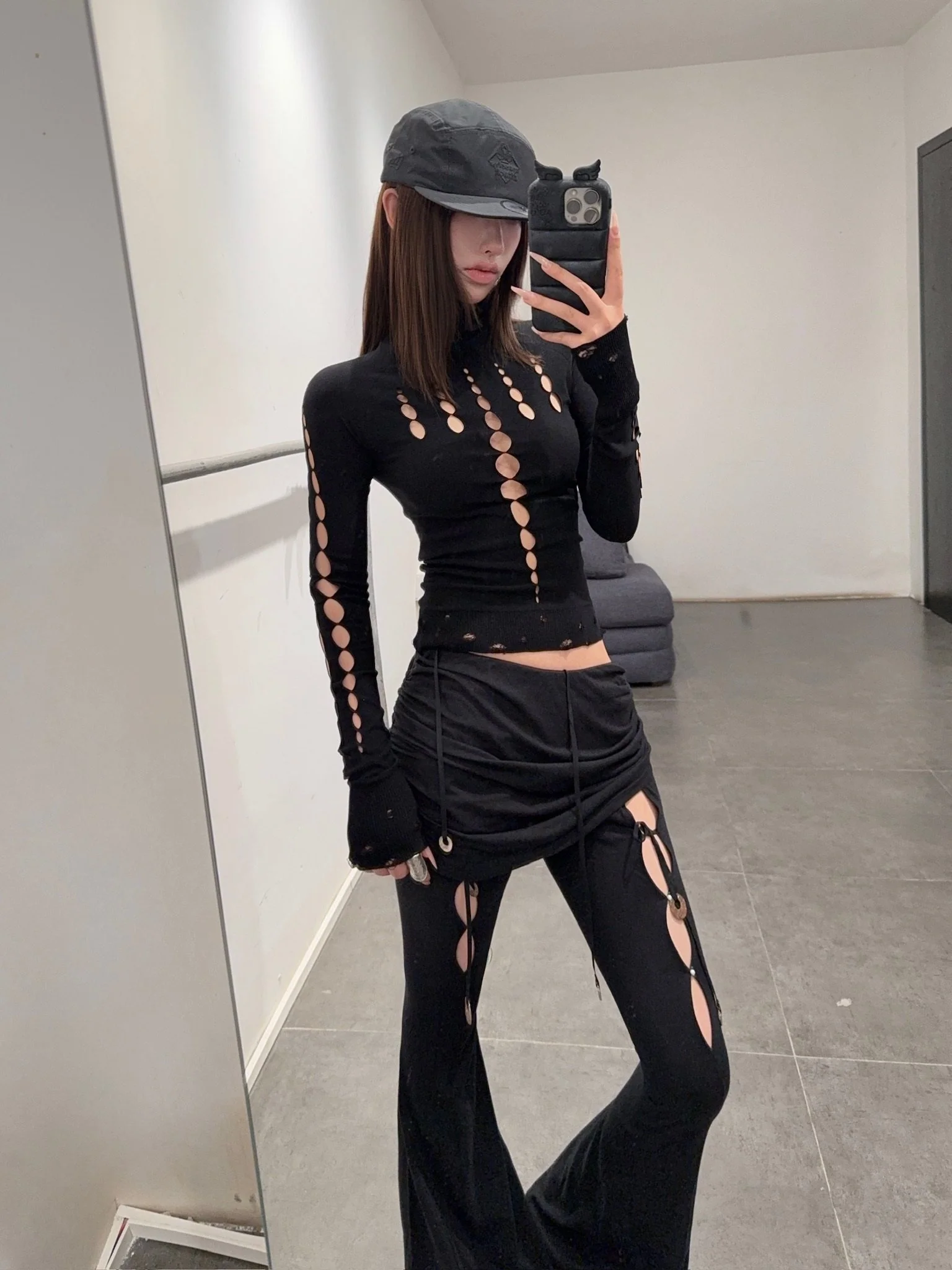 RUI built 25 autumn and winter cotton and linen G waist skirt flared pants RUI-RAW25WV03-Onyx black - Image 11