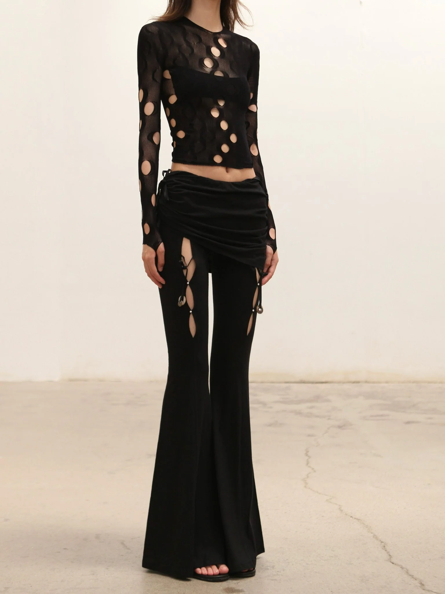 RUI built 25 autumn and winter cotton and linen G waist skirt flared pants RUI-RAW25WV03-Onyx black - Image 7