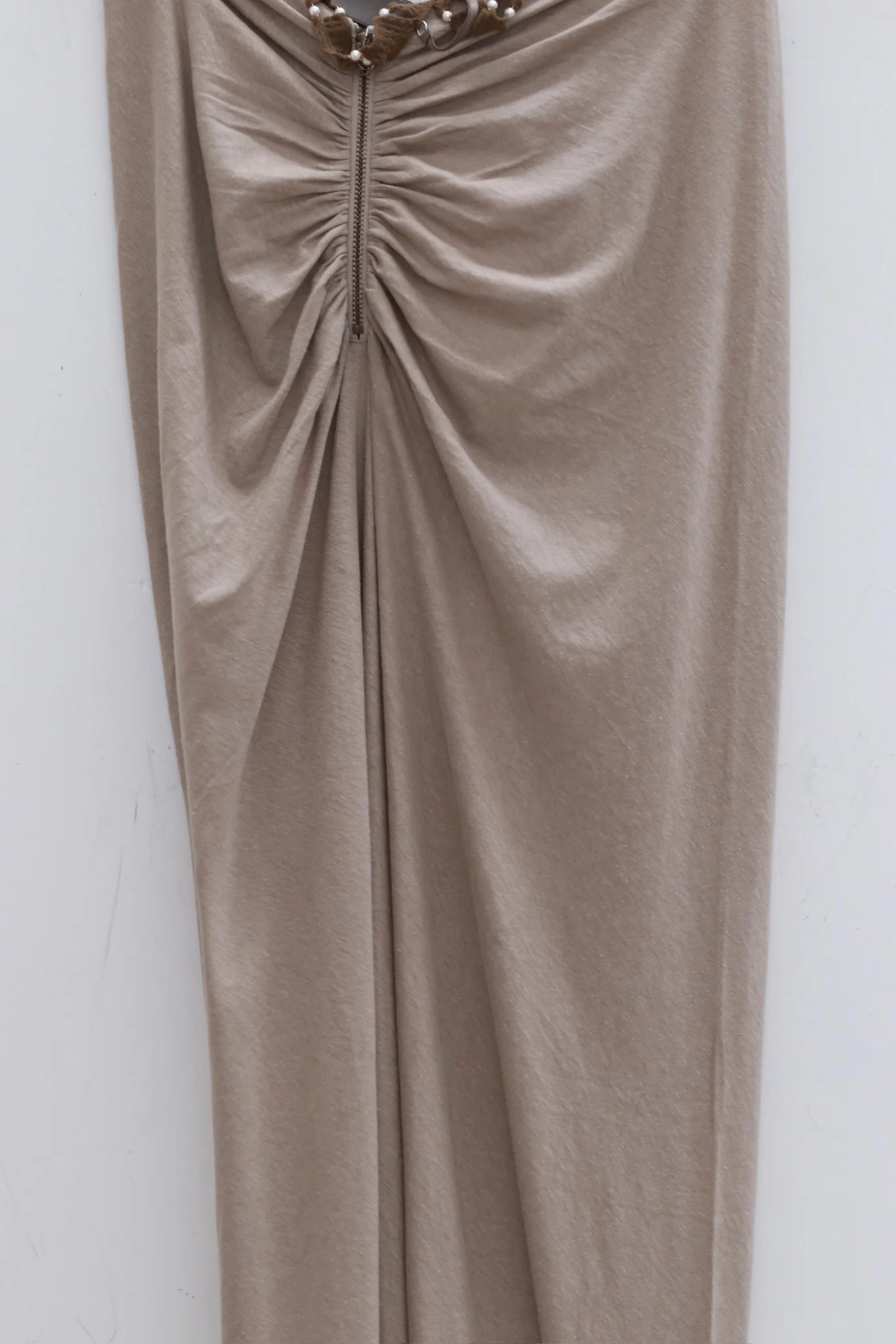 RUI built 25 autumn and winter cotton and linen G waist zipper long skirt RUI-RAW25WV02-Ficelle camel brown - Image 2