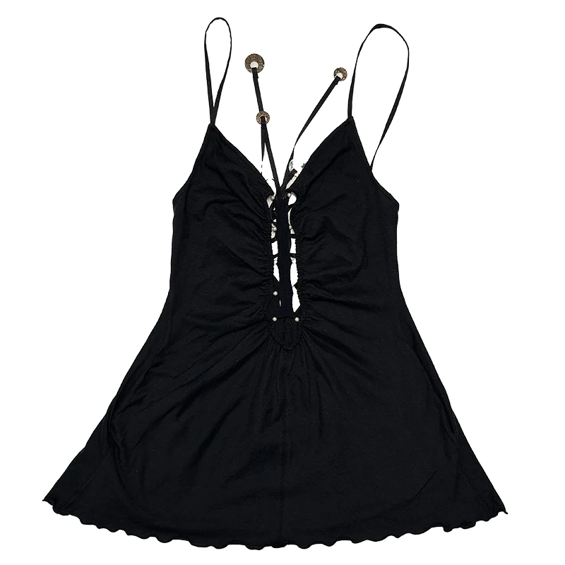 RUI built 25 autumn and winter cotton and linen lace long camisole RUI-RAW25WV01-Onyx black - Image 5