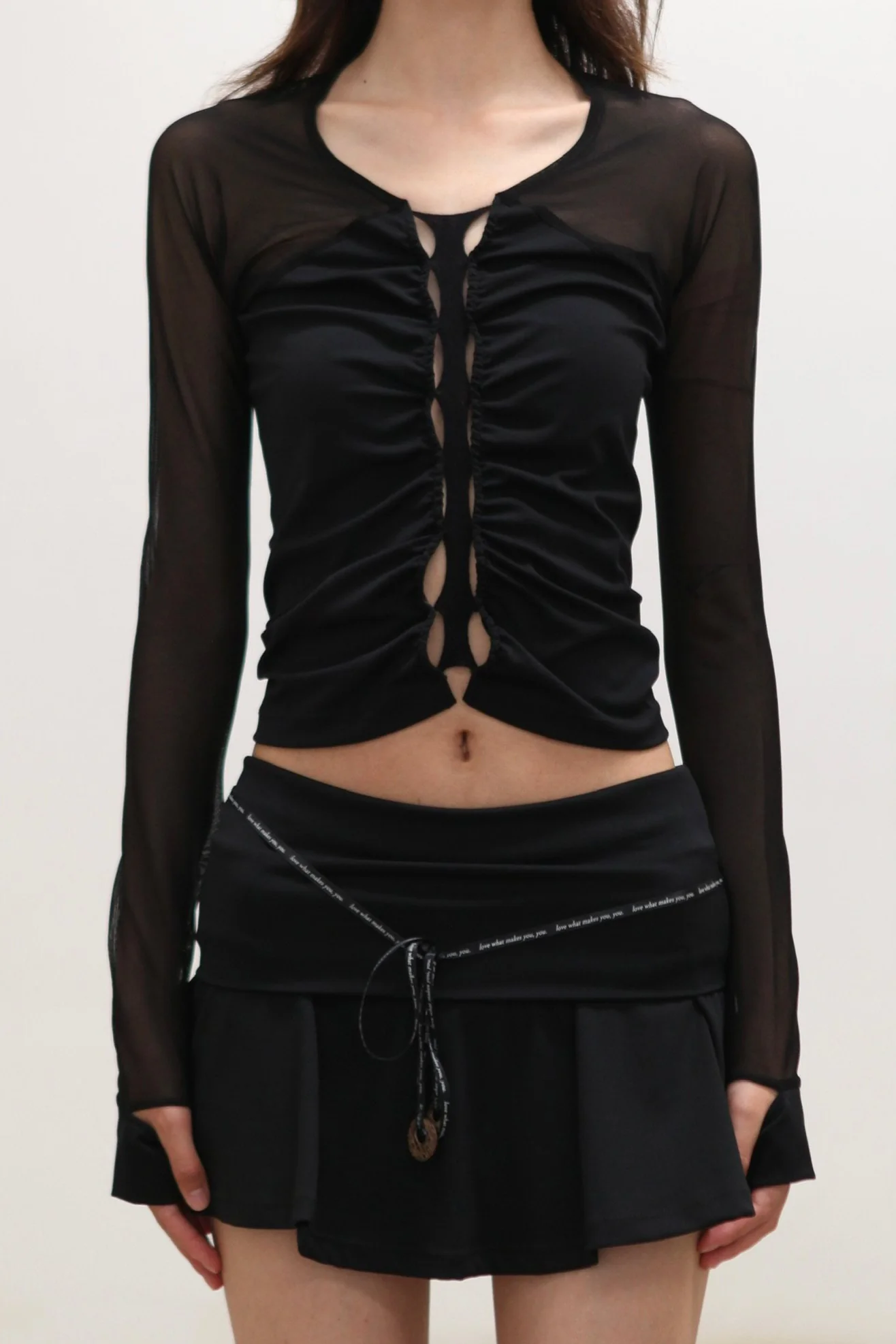 RUI built 25 autumn and winter sports stitching hollow long sleeves RUI-RAW25WV05-Onyx black