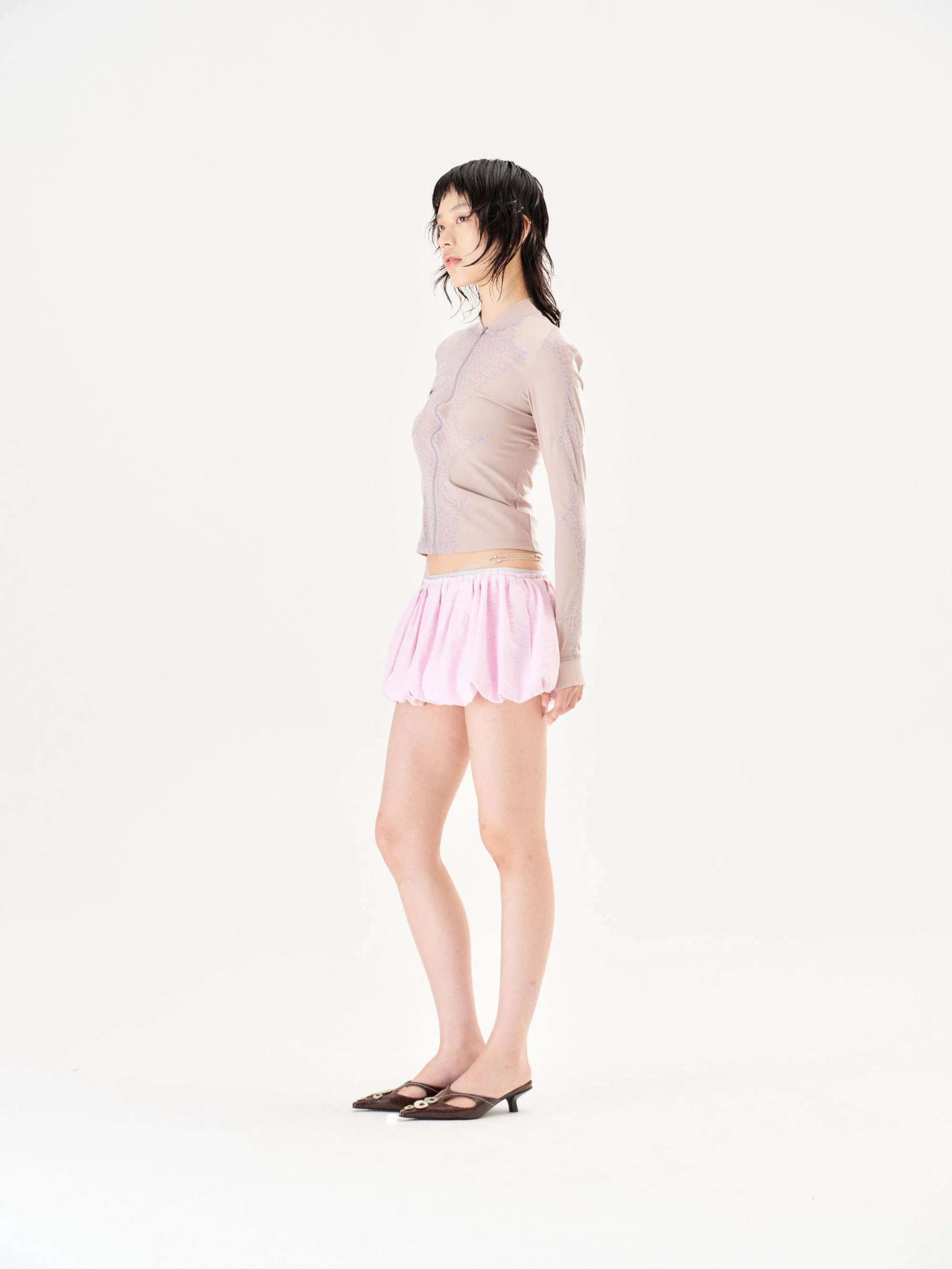 RUI built Spring/Summer 2026 Linen-feel silk striped tulip skirt RUI-S26WV15-Cameo Rose (dusty rose) - Image 10