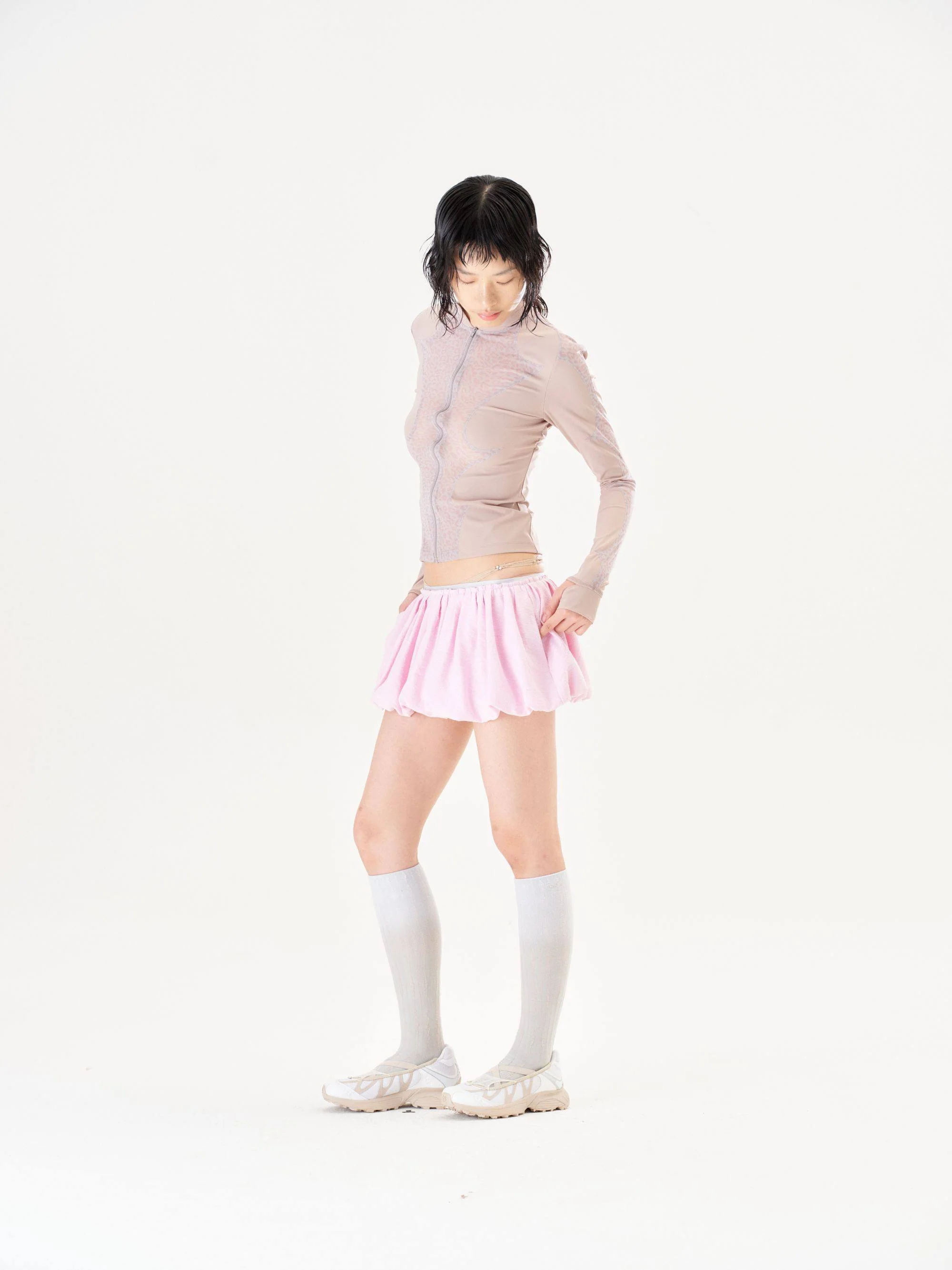 RUI built Spring/Summer 2026 Linen-feel silk striped tulip skirt RUI-S26WV15-Cameo Rose (dusty rose) - Image 14