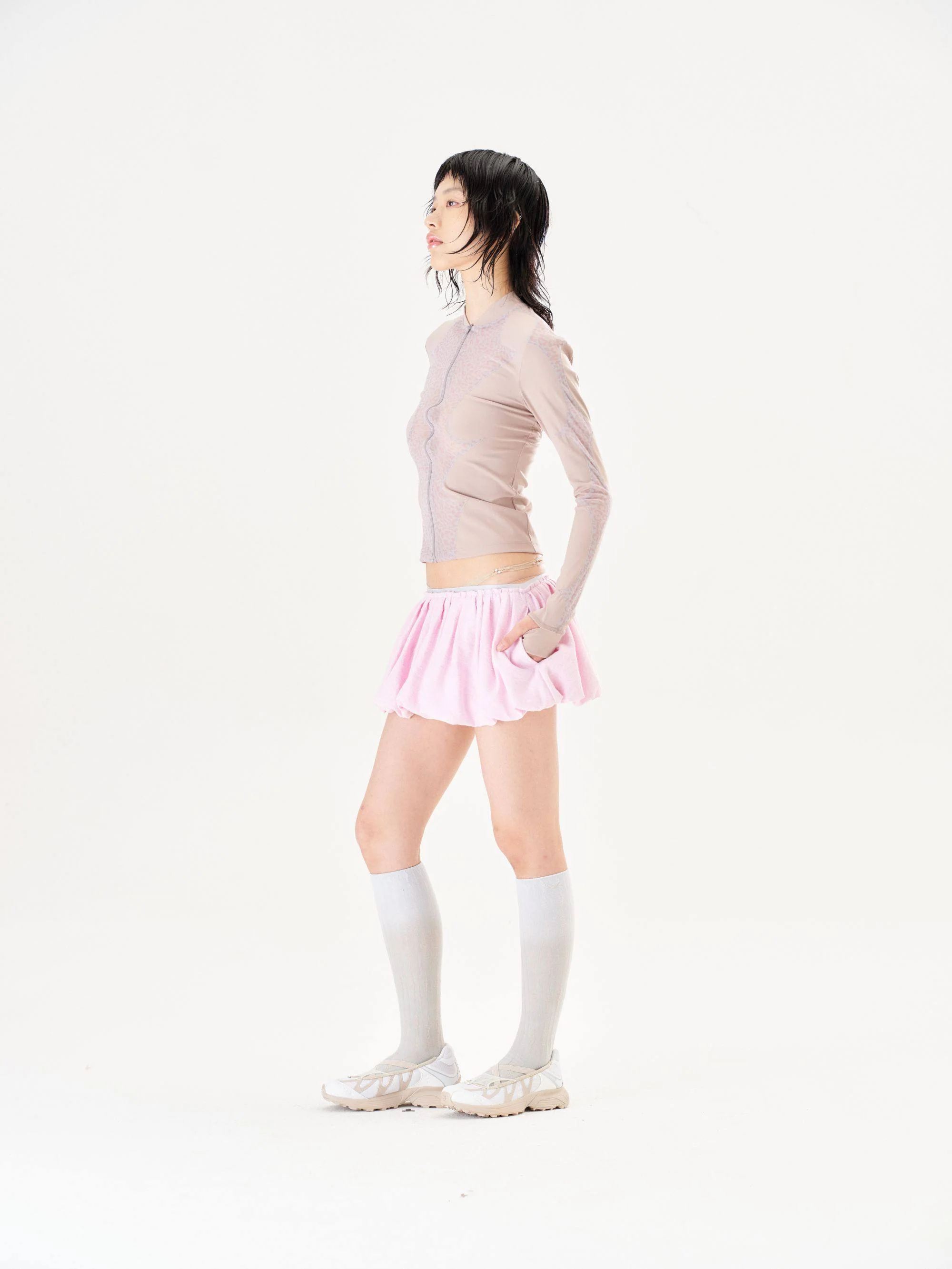 RUI built Spring/Summer 2026 Linen-feel silk striped tulip skirt RUI-S26WV15-Cameo Rose (dusty rose) - Image 15
