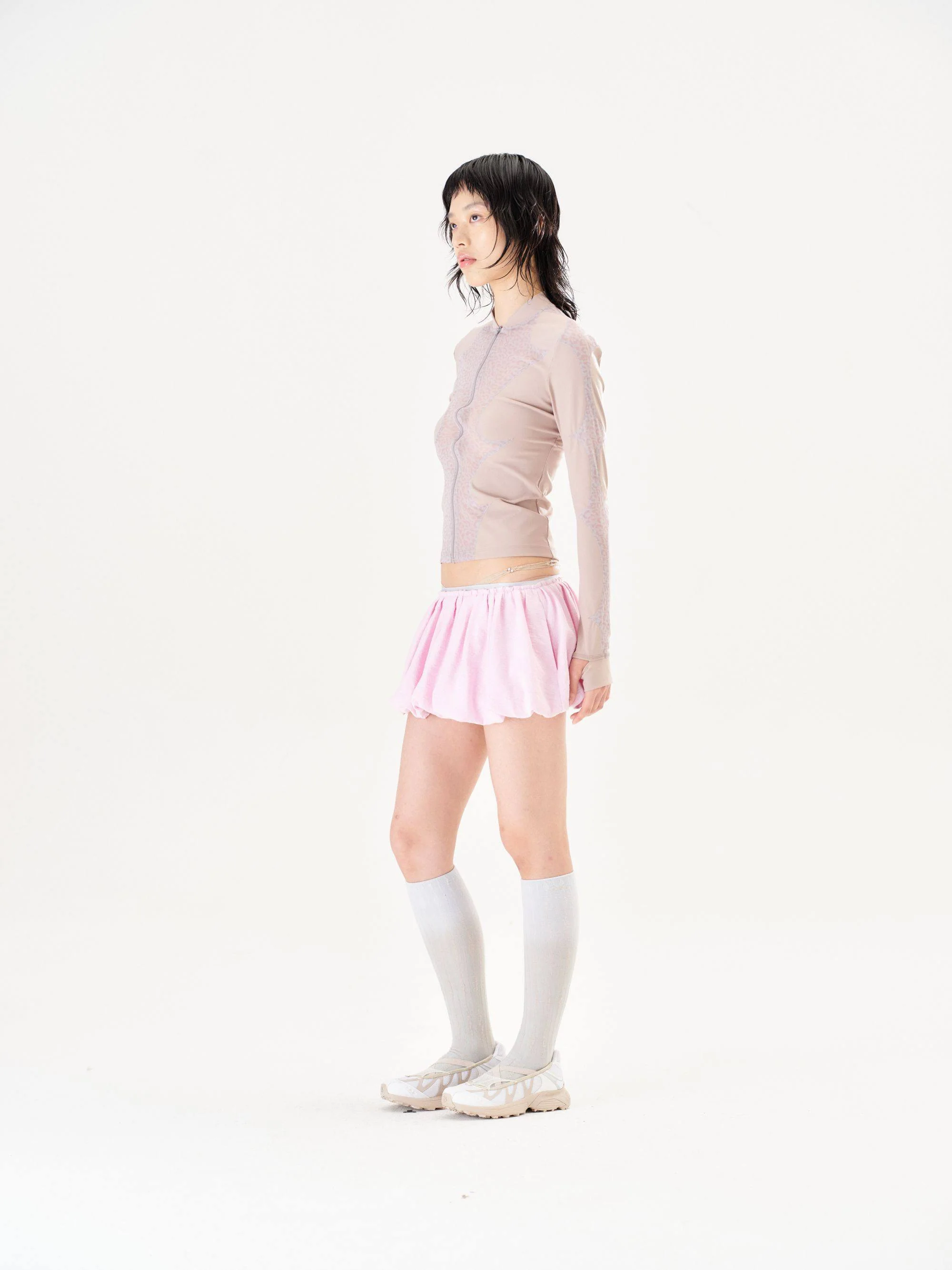 RUI built Spring/Summer 2026 Linen-feel silk striped tulip skirt RUI-S26WV15-Cameo Rose (dusty rose) - Image 16