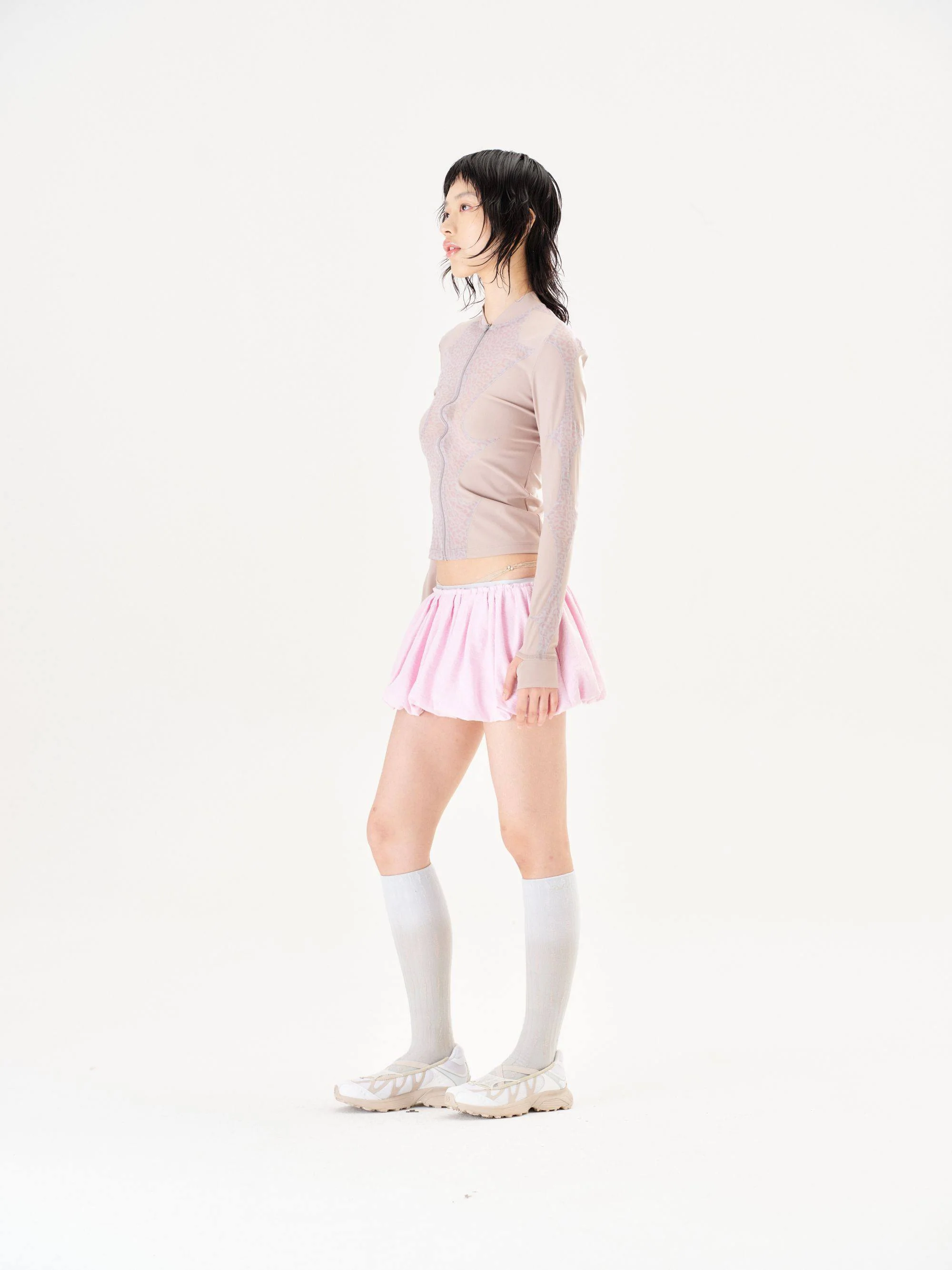 RUI built Spring/Summer 2026 Linen-feel silk striped tulip skirt RUI-S26WV15-Cameo Rose (dusty rose) - Image 17