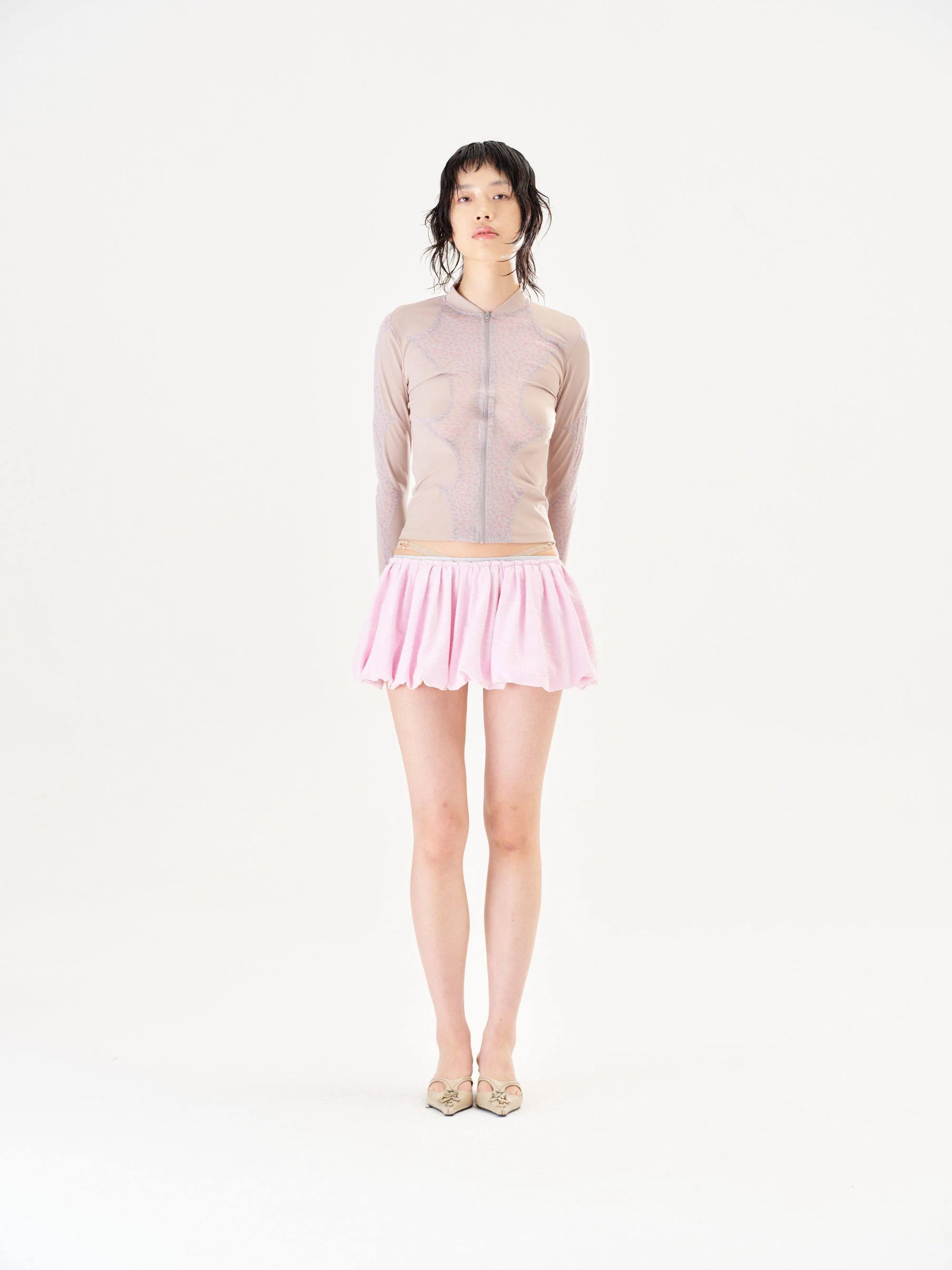 RUI built Spring/Summer 2026 Linen-feel silk striped tulip skirt RUI-S26WV15-Cameo Rose (dusty rose) - Image 6