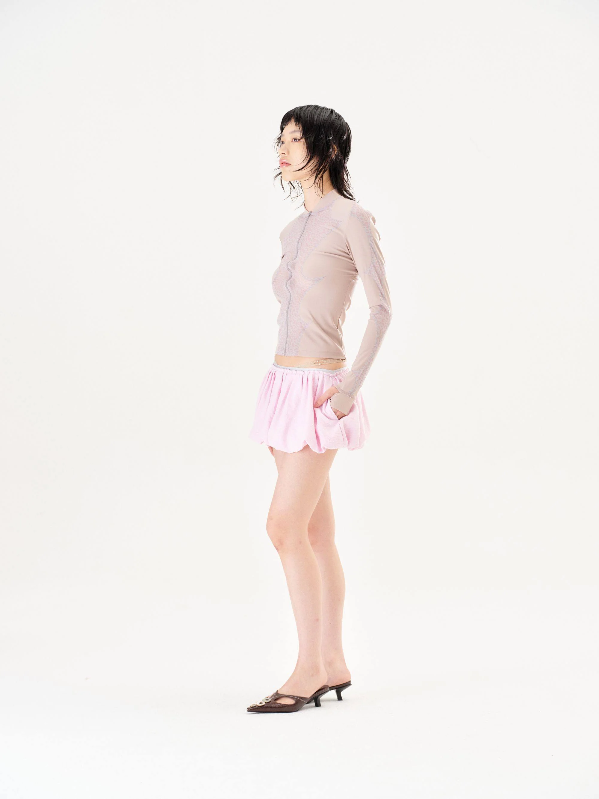 RUI built Spring/Summer 2026 Linen-feel silk striped tulip skirt RUI-S26WV15-Cameo Rose (dusty rose) - Image 7
