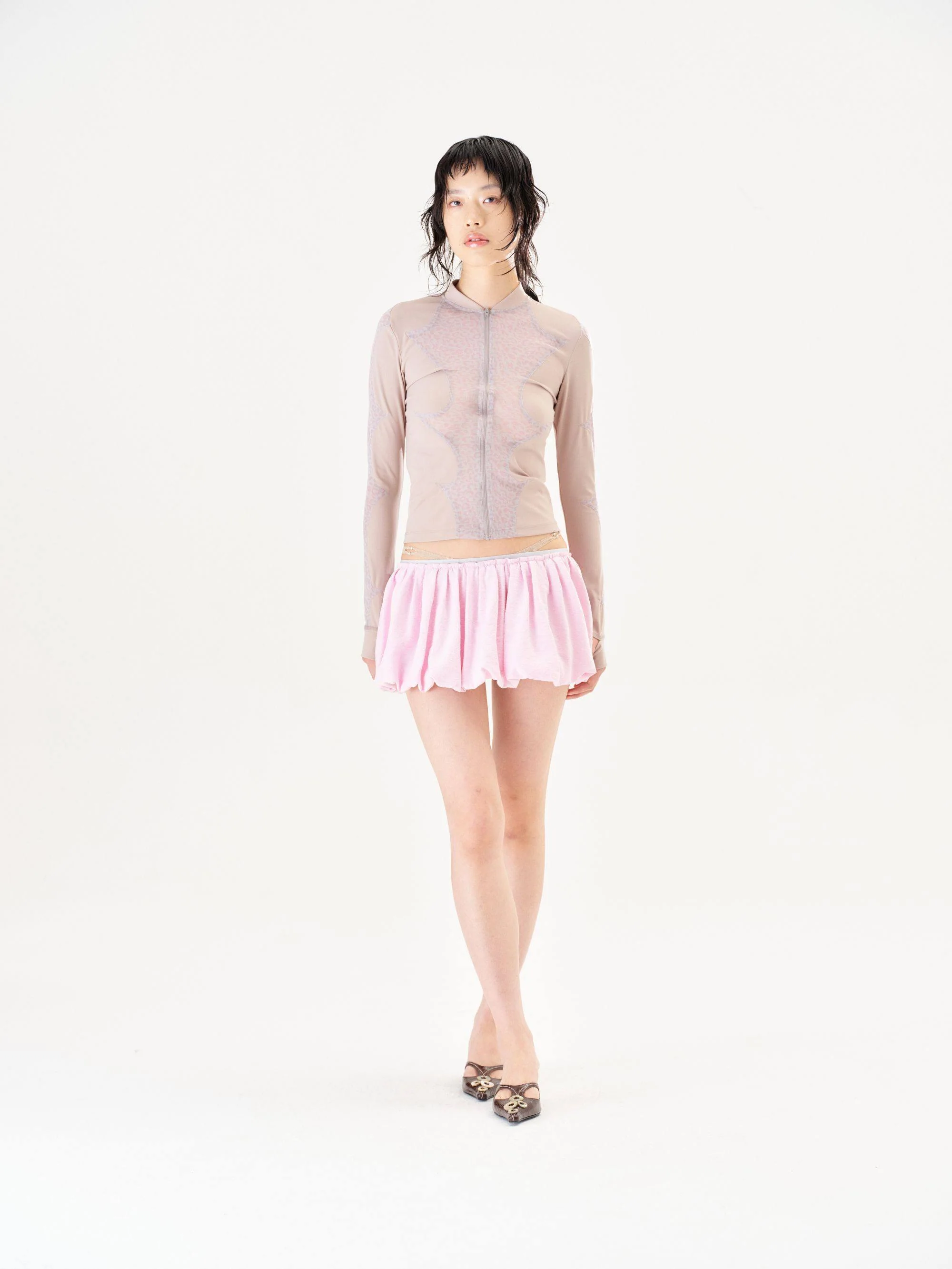 RUI built Spring/Summer 2026 Linen-feel silk striped tulip skirt RUI-S26WV15-Cameo Rose (dusty rose) - Image 8