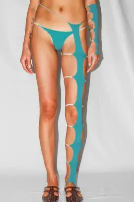 RUI single semi-sheer thin strap leg socks RSS24SF05 Teal blue - Image 2