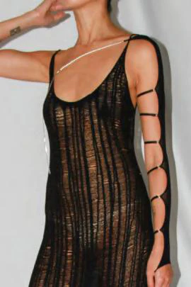 RUI single shoulder semi-transparent long sleeves with thin straps RSS24SF04 Onyx black - Image 3