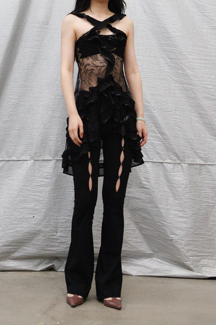 Rui Zhou WV05 series hollow flared stretch casual pants RUI-RUIFW21WV05-HEI Black Onyx - Image 24