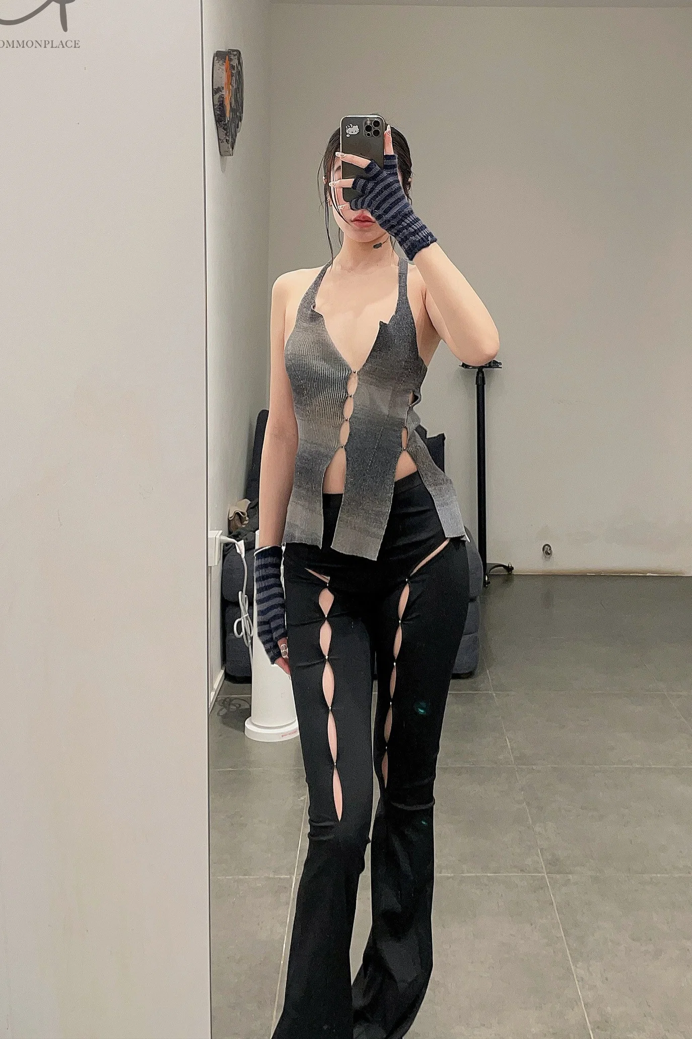 Rui Zhou WV05 series hollow flared stretch casual pants RUI-RUIFW21WV05-HEI Black Onyx - Image 27