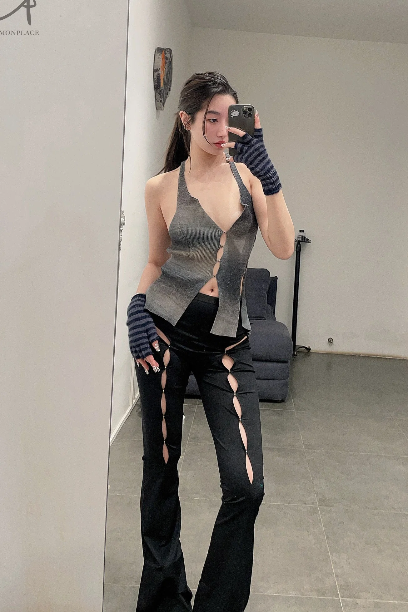 Rui Zhou WV05 series hollow flared stretch casual pants RUI-RUIFW21WV05-HEI Black Onyx - Image 28