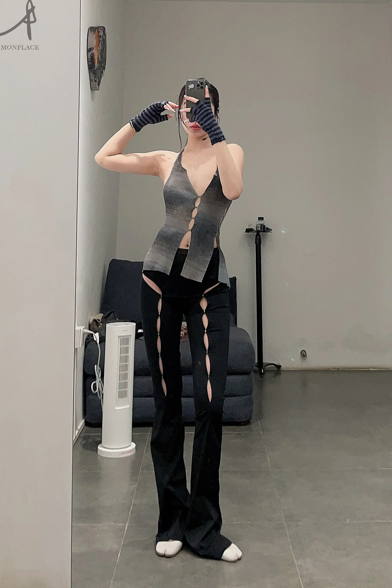 Rui Zhou WV05 series hollow flared stretch casual pants RUI-RUIFW21WV05-HEI Black Onyx - Image 29