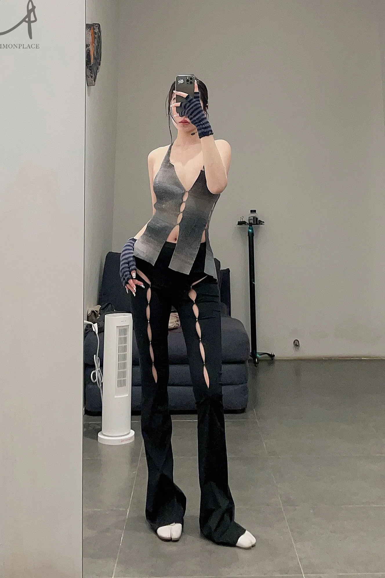 Rui Zhou WV05 series hollow flared stretch casual pants RUI-RUIFW21WV05-HEI Black Onyx - Image 30