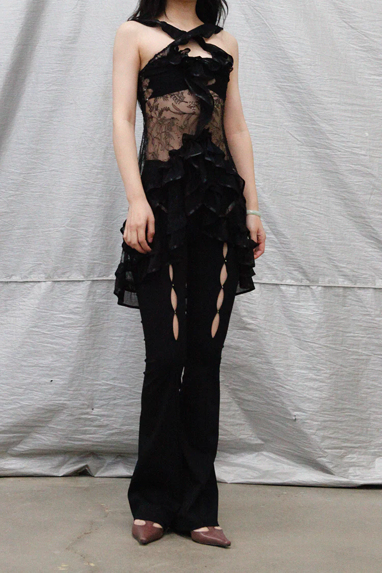 Rui Zhou WV05 series hollow flared stretch casual pants RUI-RUIFW21WV05-HEI Black Onyx - Image 32