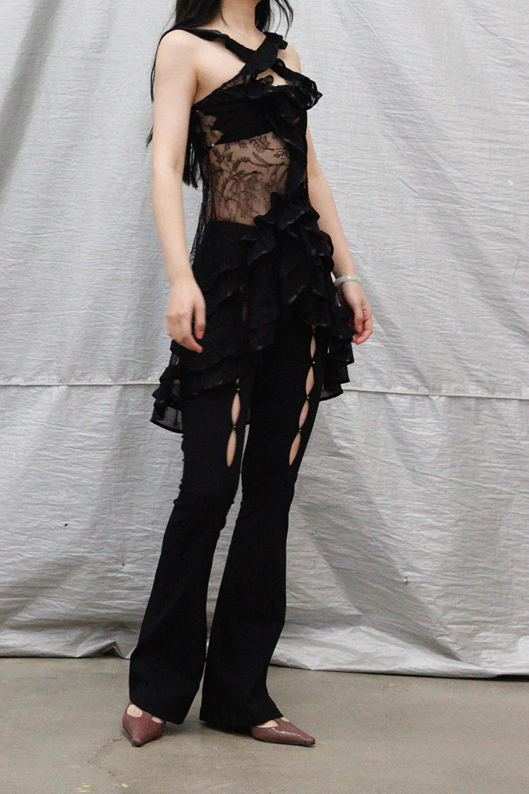 Rui Zhou WV05 series hollow flared stretch casual pants RUI-RUIFW21WV05-HEI Black Onyx - Image 37