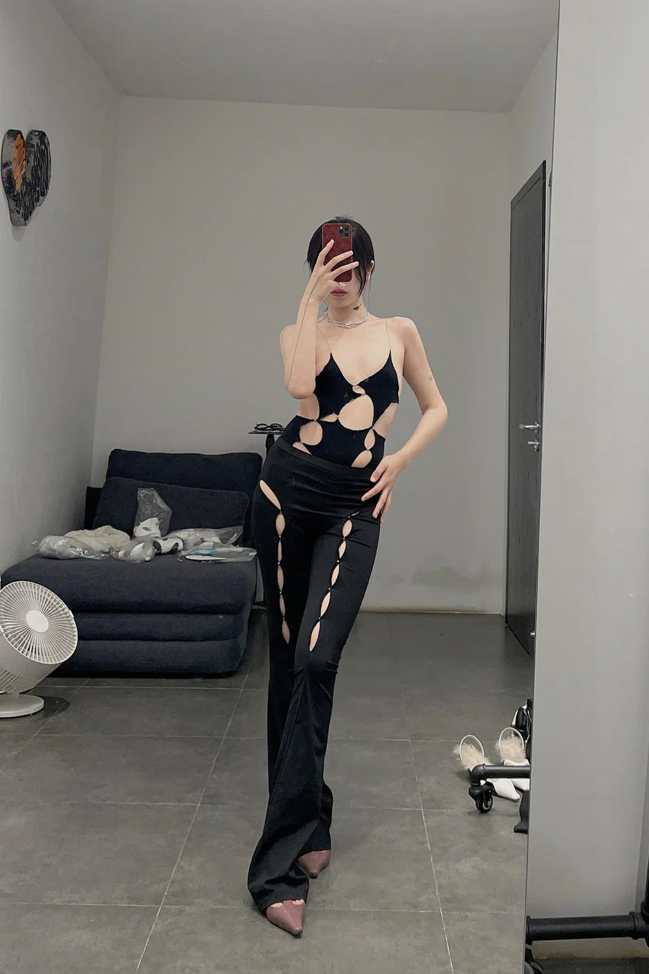 Rui Zhou WV05 series hollow flared stretch casual pants RUI-RUIFW21WV05-HEI Black Onyx - Image 40