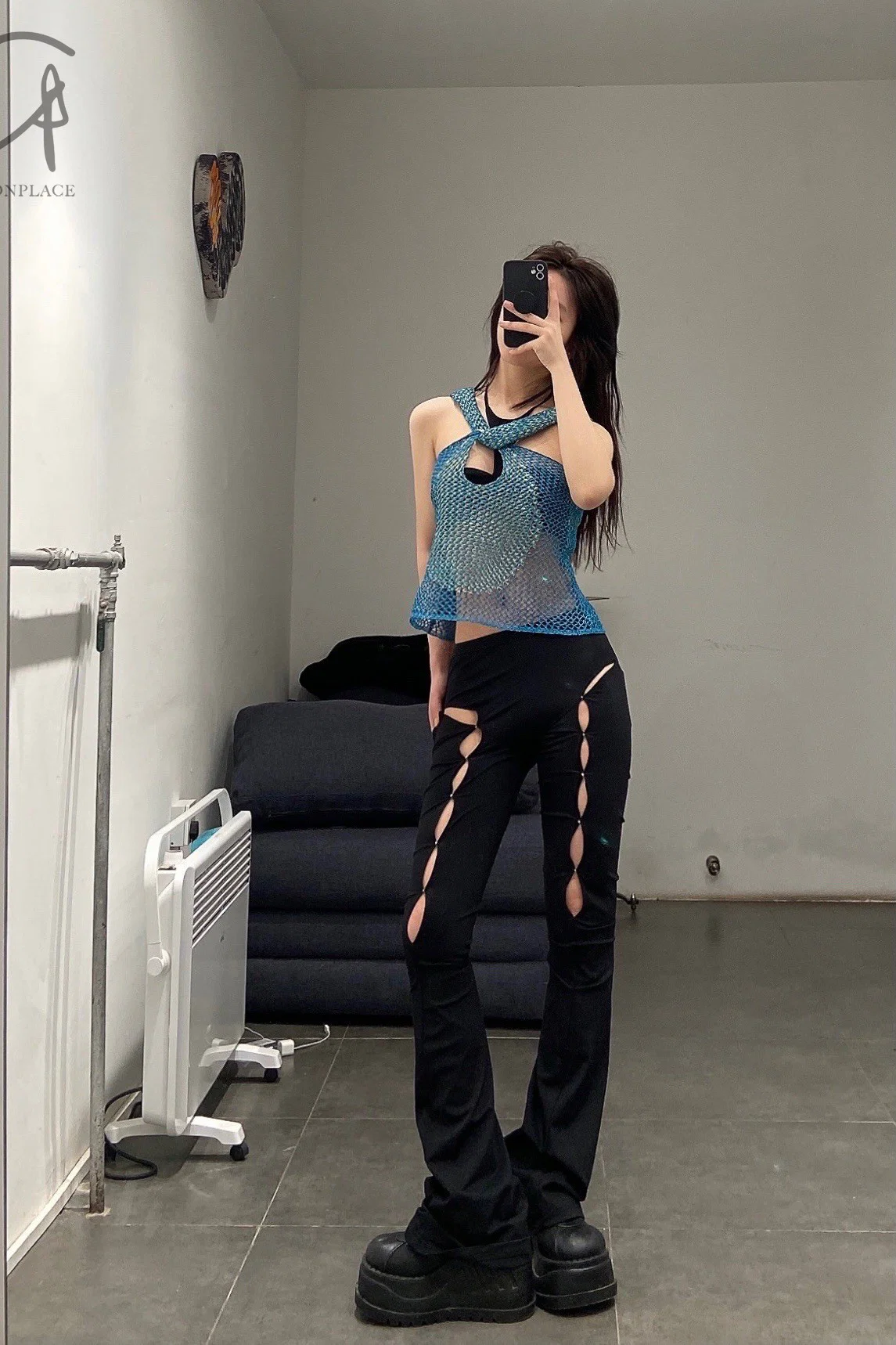 Rui Zhou WV05 series hollow flared stretch casual pants RUI-RUIFW21WV05-HEI Black Onyx - Image 42